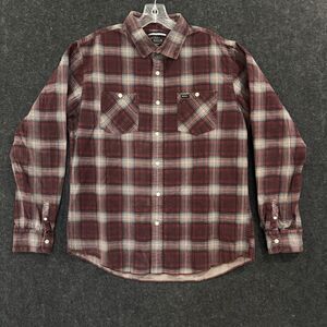 RVCA Bends Shirt Mens Large Red Gray Plaid Button Front Flannel Double Pocket